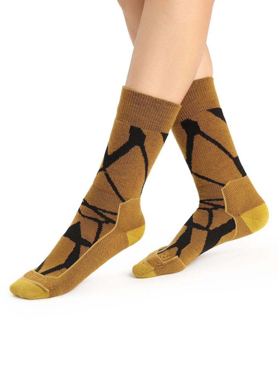 Women's Icebreaker Merino Hike+ Medium Crew Fractured Landscapes Socks Clove / Black | CA 1542ILHS